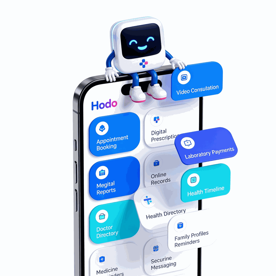 HODO patient app — appointment booking, digital prescriptions, video consultation and lab payments in one branded app
